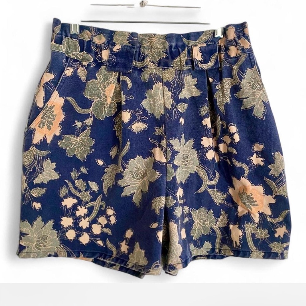 90’S VINTAGE BLUE FLORAL PRINT HIGH WIAST DENIM SHORTS SIZE 7/8